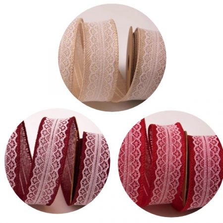 Panglica decorativa iuta – dantela cu intaritura de sarma 4cm X 5m