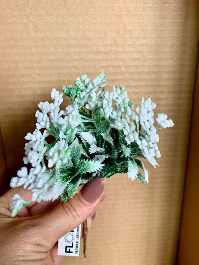 Verdeata cu floricele albe si sclipici 1 buc