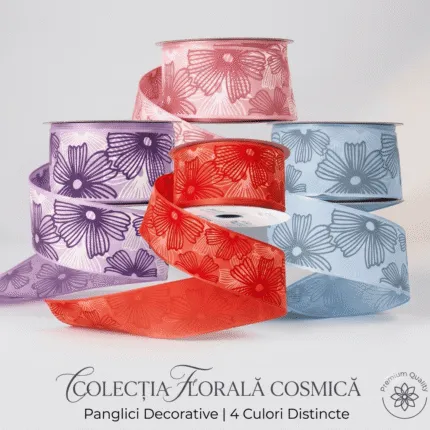 Panglică textilă Premium cu model floral 38mmx6.4m