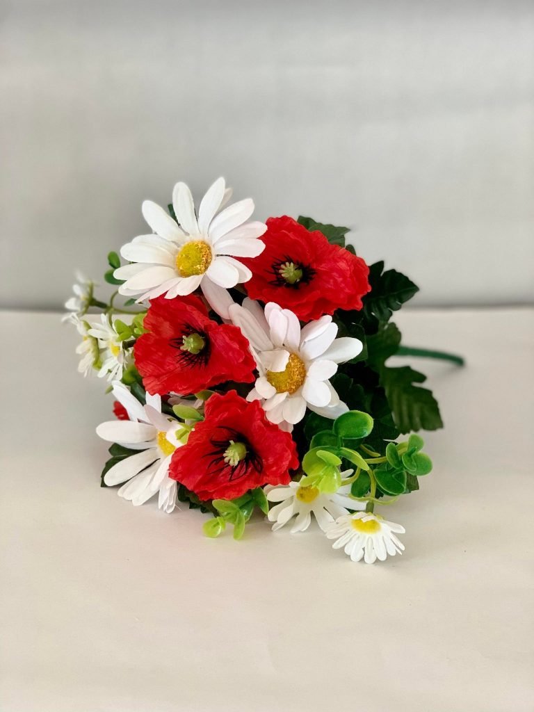 Flori artificiale cu margarete si maci 30cm