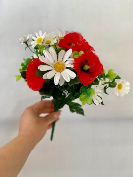 Flori artificiale cu margarete si maci 30cm - imagine 2