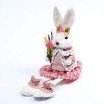 Iepuraș țesătură alb roz 43cm