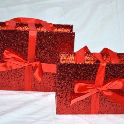 Set cutii tip poseta glitter rosu