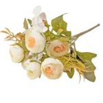 Buchet trandafiri cu hortensie 5 ramuri, 25cm alb