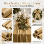 Rola textil cu glitter 28cmx2.7m/ Auriu