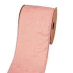 Panglica blana cu bordura de sarma 100mmx5m roz pudrat