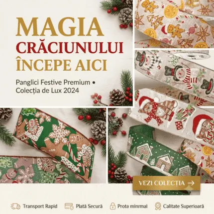 Panglică de Crăciun cu chenar de sârmă 64mmx6.4m