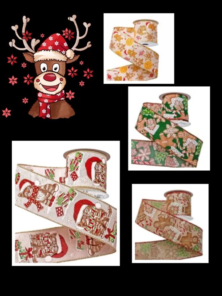 Panglică de Crăciun cu chenar de sârmă 64mmx6.4m Panglică de Crăciun cu chenar de sârmă 64mmx6.4m