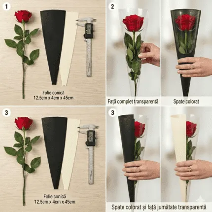 Folie pentru ambalat flori tip con12,5cm x 4cm x 45cm 50 buc