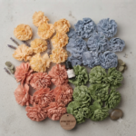 Set de flori artizanale din lemn de Sola în nuanțe pastelate pentru aromaterapie.