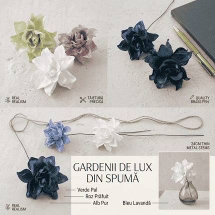 Gardenie artificială din spumă poliuretanică, 24 cm/12buc