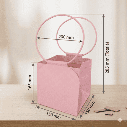 Pungă din carton pentru flori Trianon 15x15x16.5cm/10 buc – Roz Pudră