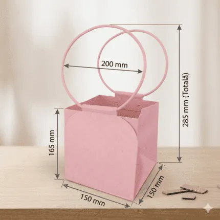 Pungă din carton pentru flori Trianon 15x15x16.5cm/10 buc – Roz Pudră